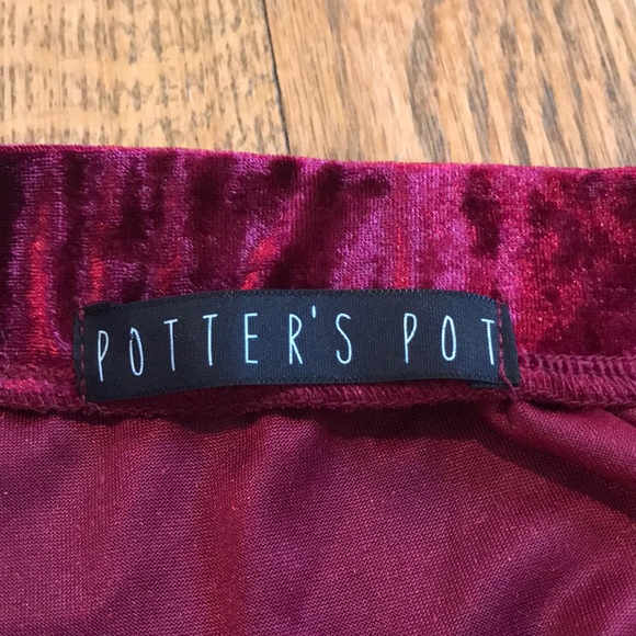 Red burgundy velvet off the shoulder top - Picture 2 of 3